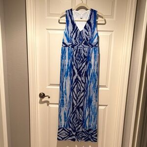 Chico's Blue & White V-Neck Patterned Maxi Dress Size 1